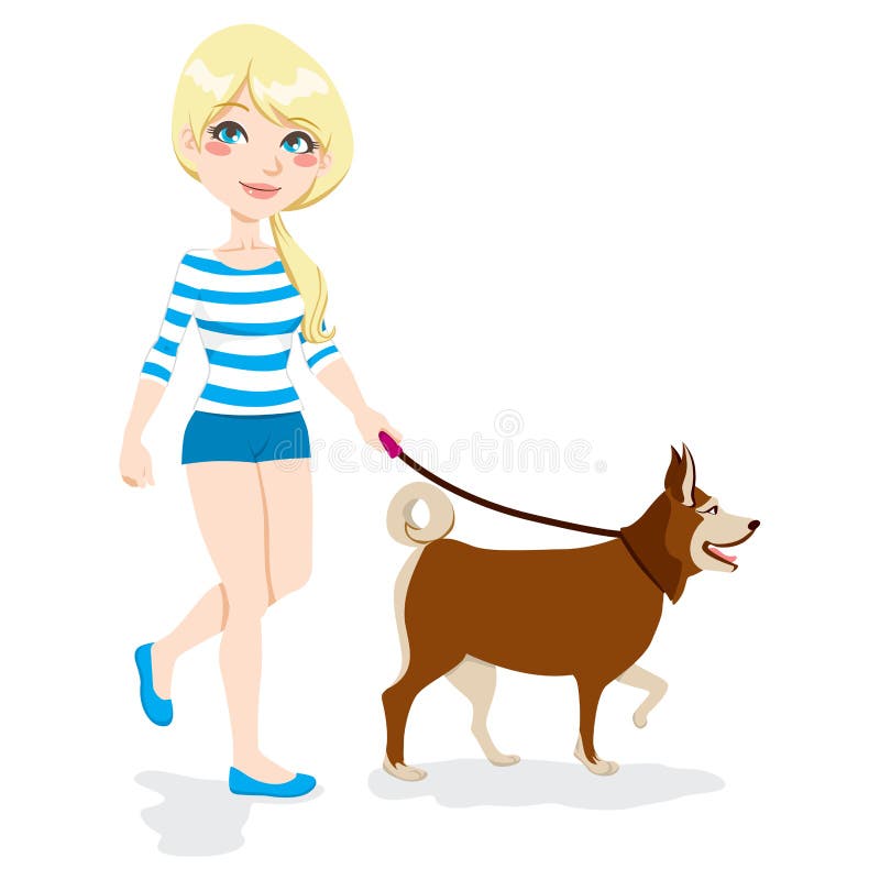 Girl Walking Dog stock vector. Illustration of active 26099841