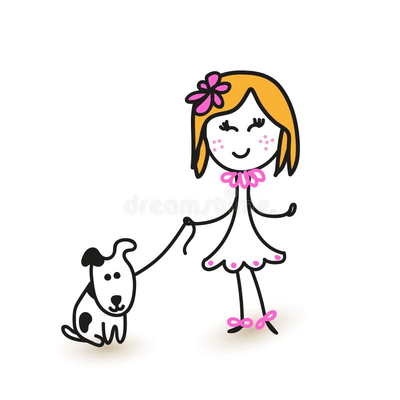 Как рисовать девочку с собачкой