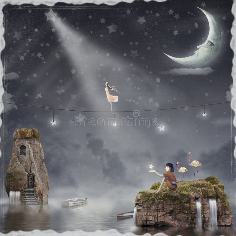 The girl walking on a rope stock illustration