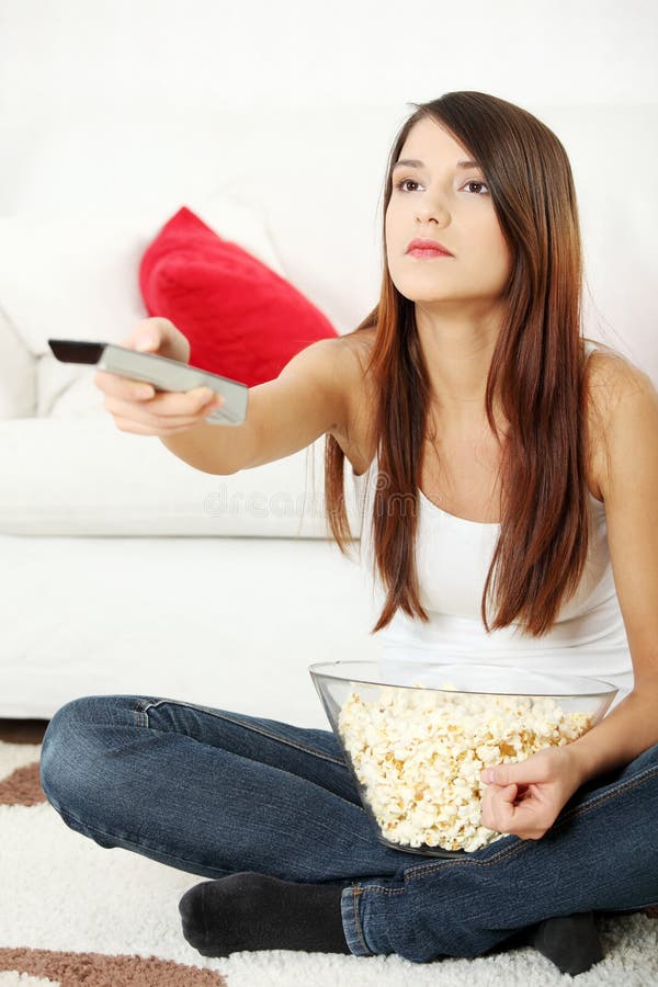 Girl watching movie stock photo. Image of happy, people 19761082