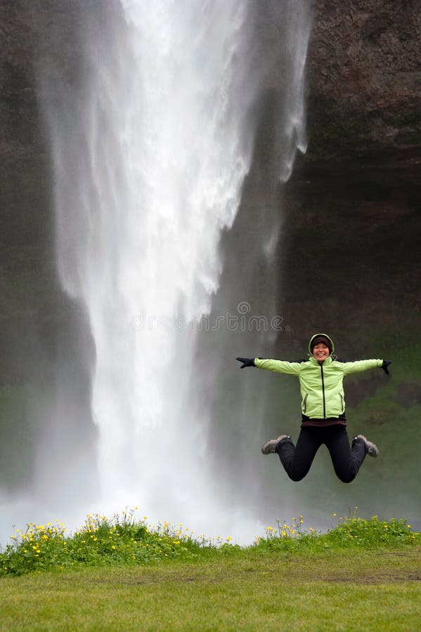 Girl and waterfall