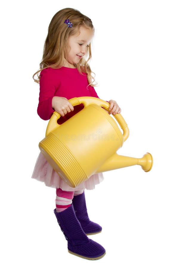 Girl with Watering can stock photo. Image of white, equipmant 22934338