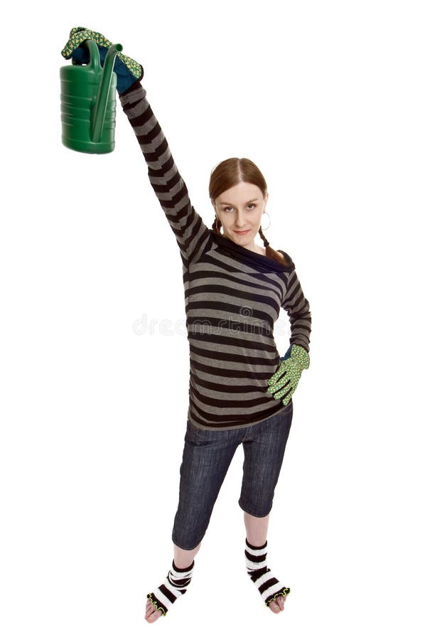 Girl with watering can stock image. Image of worry, water 4712141