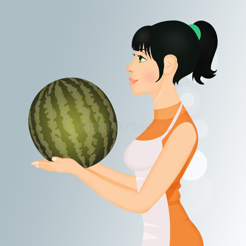 Girl with watermelon stock illustration. Illustration of fruit 42260848