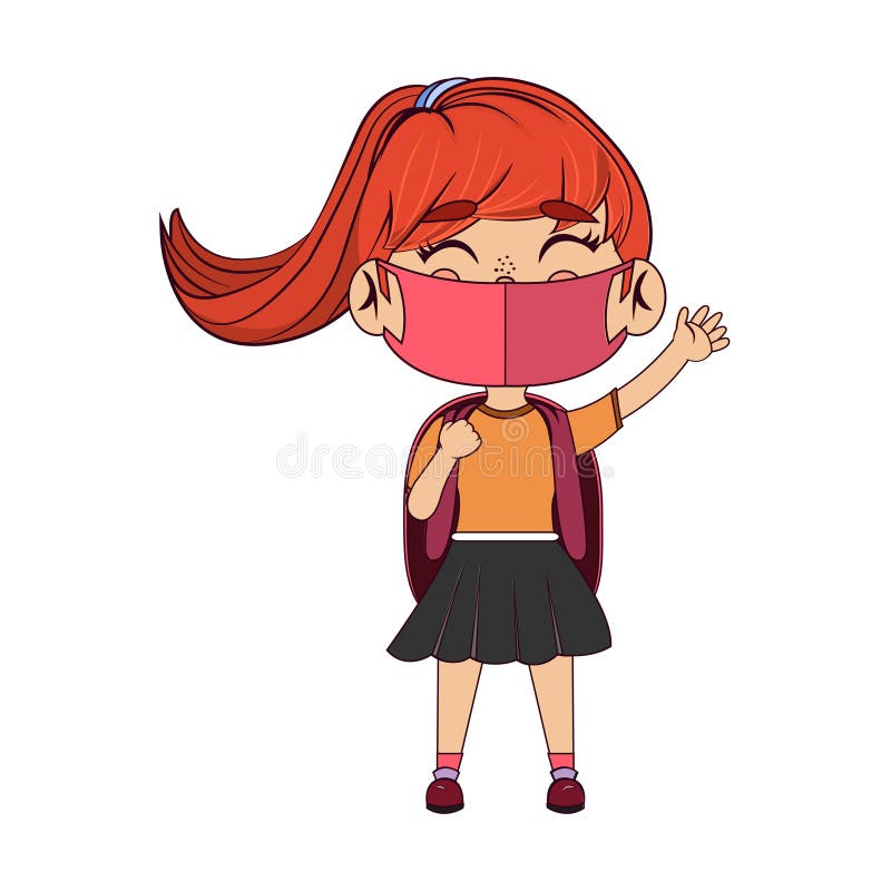 Girl waving wearing masks stock vector. Illustration of waving 212219038