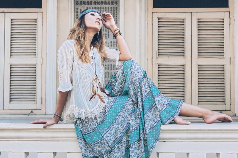 Girl Wearing Boho Chic Clothing Stock Image - Image of retro, outdoor ...