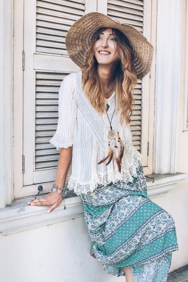 Girl Wearing Boho Chic Clothing Stock ...