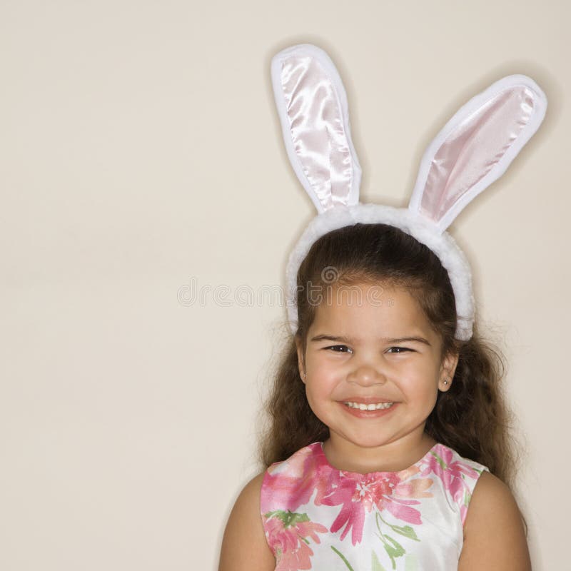 Girl wearing bunny ears. stock image. Image of child, contact 2426077