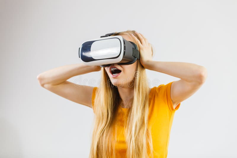 Girl Wearing Virtual Reality Goggles Stock Image Image Of Virtual
