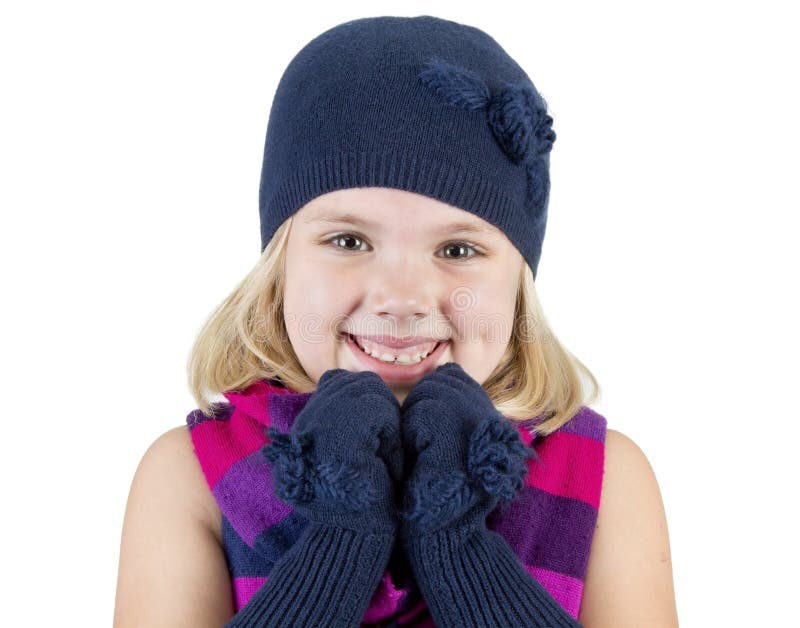 Girl Wearing a Winter Hat Scarf and Mittens Stock Image - Image of leaf ...