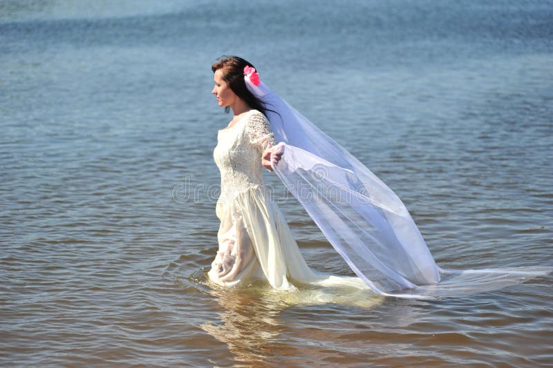 The Girl in a Wedding Dress in Water Stock Image Image of diadem