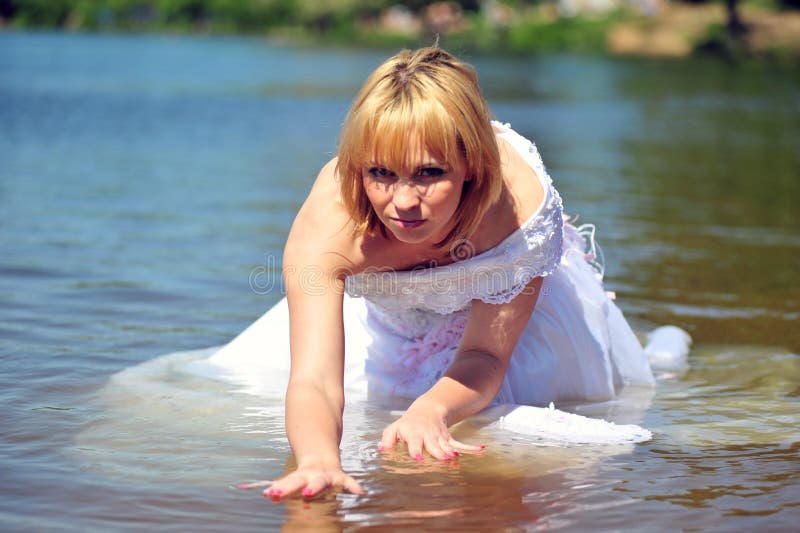 Girl In A Wedding Dress In Water Stock Image Image 14444601