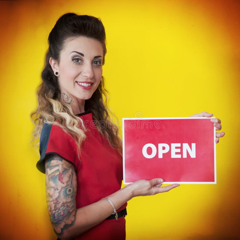 Girl whit a sign stock photo. Image of smile, hair, sign 42820274