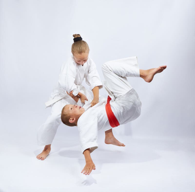 The Girl with a White Belt is Doing Judo Throw Stock Photo Image of
