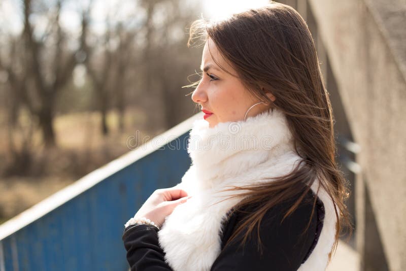 Girl in white fur coat stock photo. Image of girl, jacket 51778856