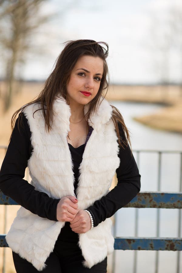 Girl in white fur coat stock image. Image of young, outdoors 51779075