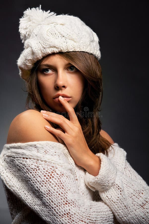 Girl in white wool and cap stock image. Image of people 22005751