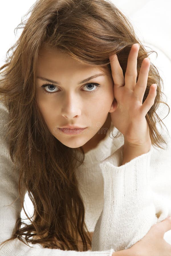 Girl in white wool sweater