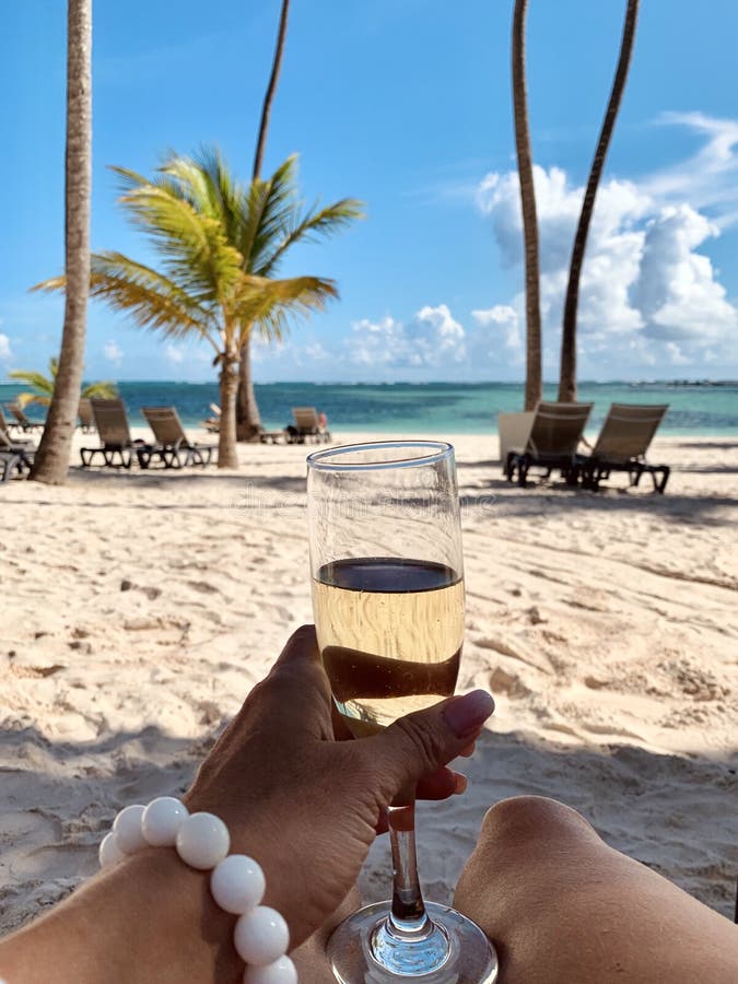 Girl with wineglass in the beach