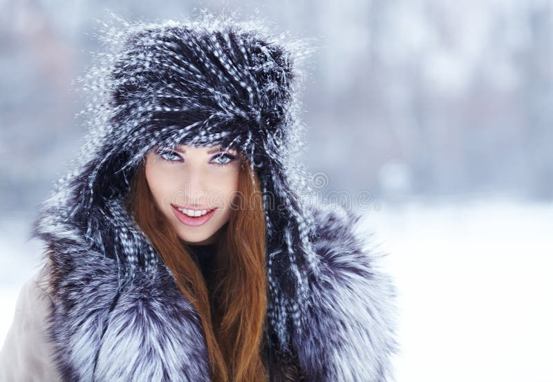 Winter Portrait. Young, Beautiful Woman Blowing Snow Stock Image ...