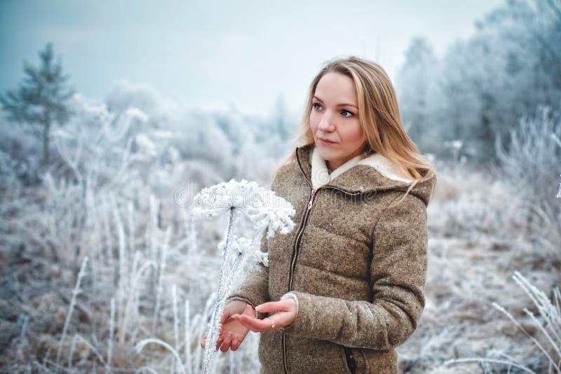 Girl In Winter Forest Stock Photo Image Of Emotion Model 47232554