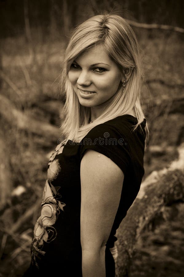 Girl in the woods stock image. Image of lass, garden 12237819