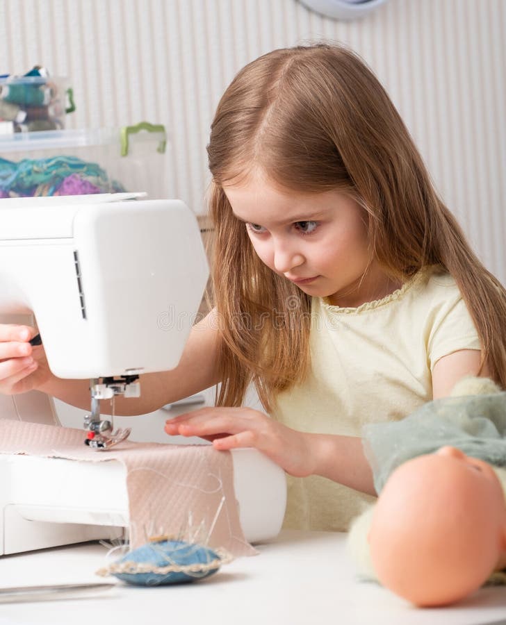 Girl Working with Sewing Machine Stock Photo - Image of girl ...