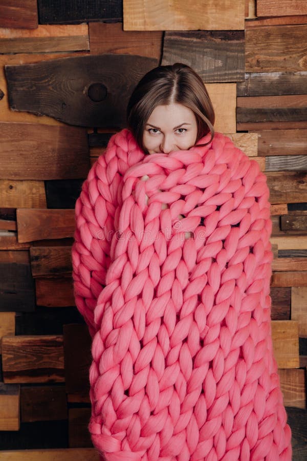 Girl wrapped in blankets stock image. Image of blank 81712525
