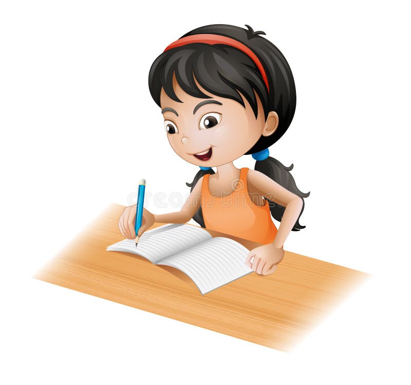 Girl Writing Letter Cartoon