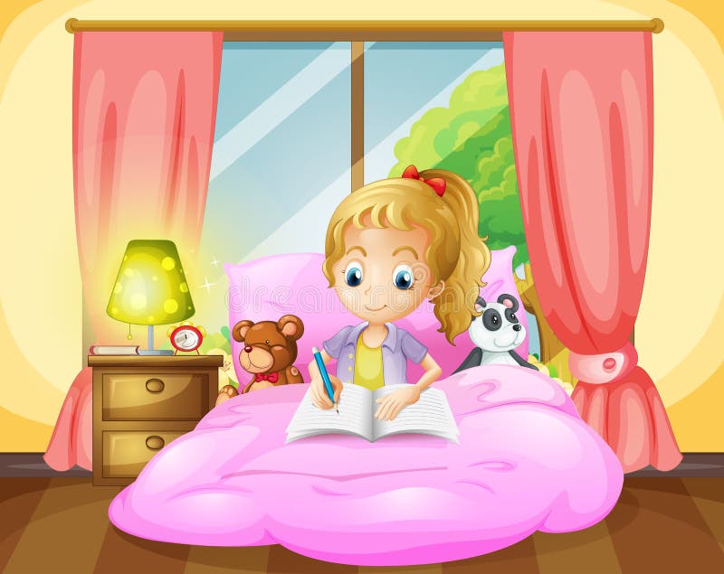 A Girl Writing Inside Her Room Stock Vector - Illustration of child ...