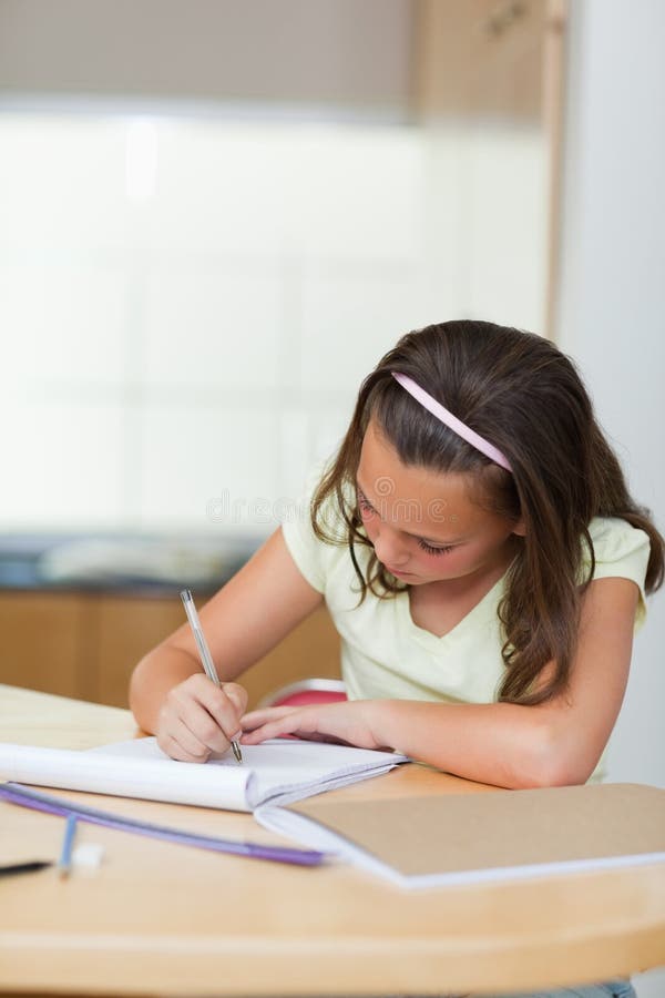 Girl Writing in the Kitchen Stock Image Image of girl, literature