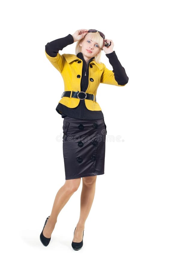 Girl in a yellow coat stock image. Image of lady, beauty 19345117