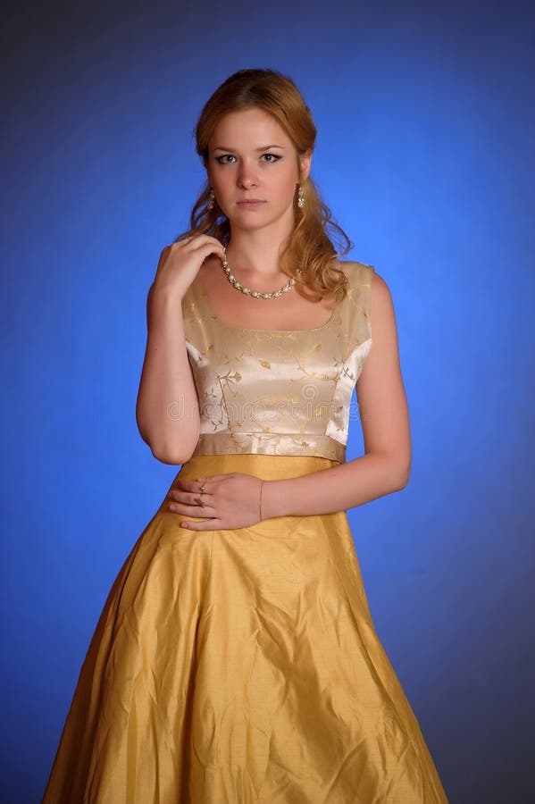 Girl in Yellow Evening Long Dress Stock Image Image of classic