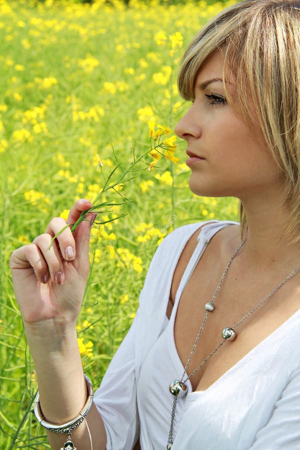 Girl with Yellow Flower in Hand Stock Image Image of pretty