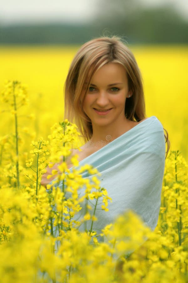 Girl In Yellow Flowers Field Stock Image Image of human, beauty 3841003