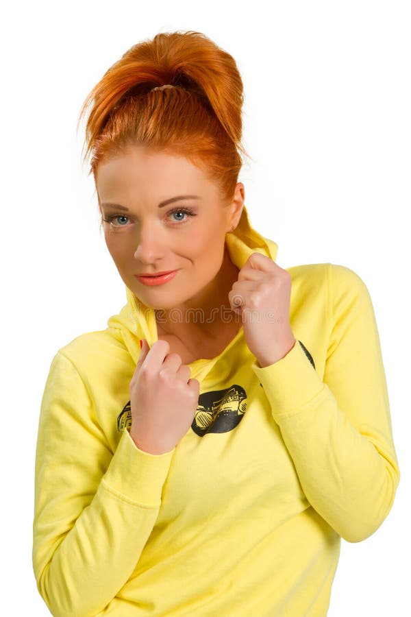 Girl in a yellow jacket stock photo. Image of attractive 42620478