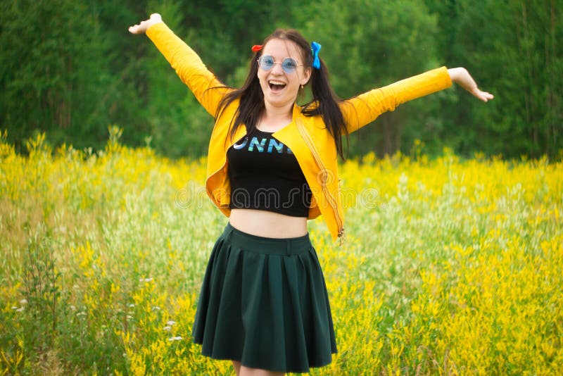 Girl in Yellow Jacket in Yellow Stock Image Image of wearing, background 120729267