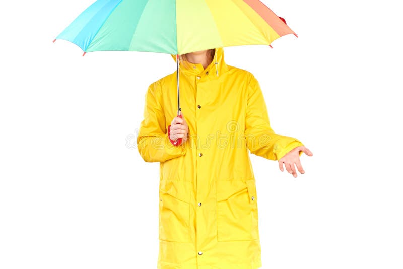 Girl in yellow raincoat stock photo. Image of anonymous - 97754210