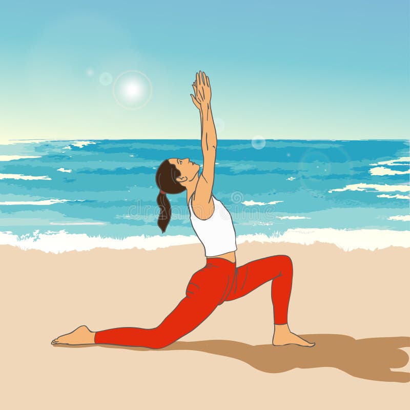 Girl in yoga s asana on the beach. EPS,JPG.