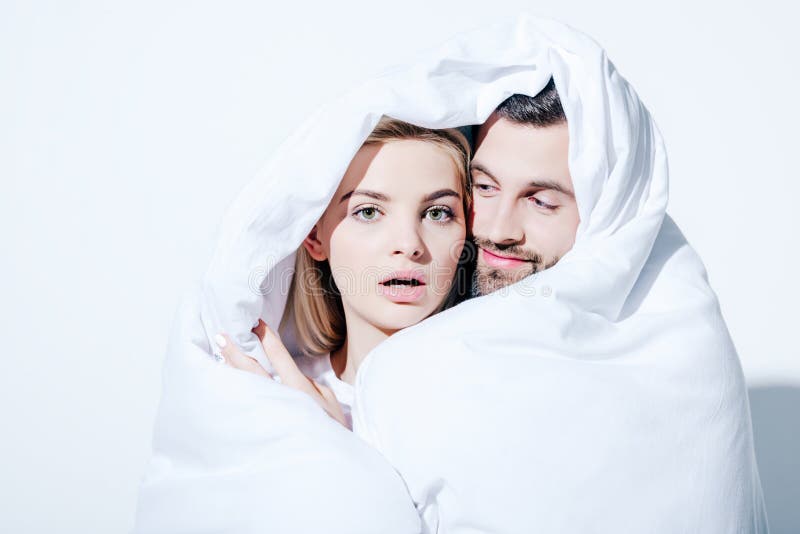 Girlfriend and Boyfriend Covered in Blanket Stock Photo Image of
