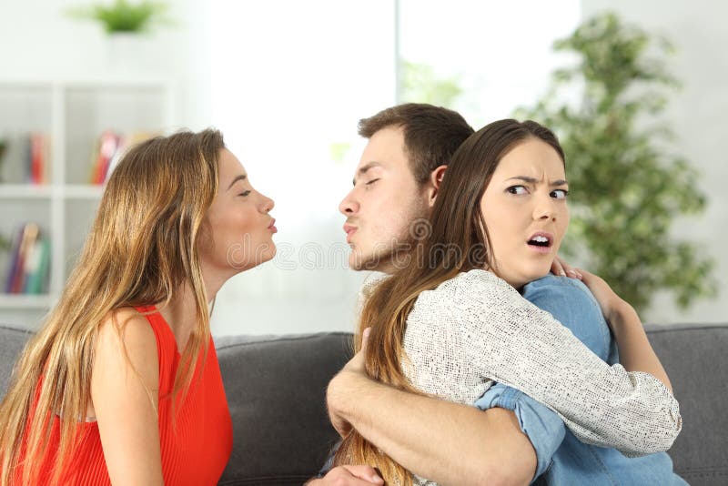 Girlfriend discovering that her boyfriend is cheating with her best friend at home