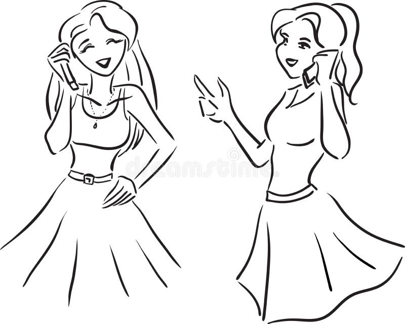 Image result for drawing of two girls talking over the phone.