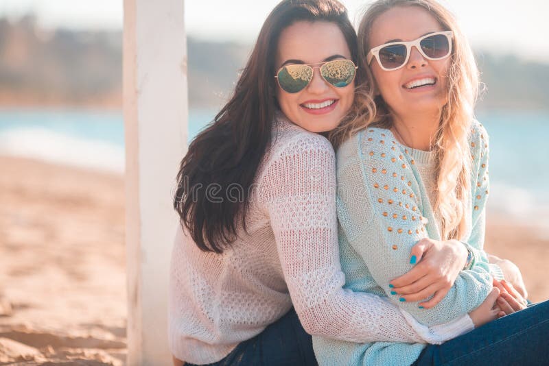 Girls on the beach royalty free stock photo