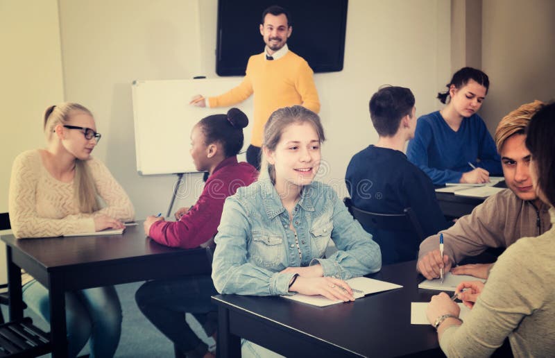 Girls and Boys 15-18 Years Old are Working in Large Groups Stock Image