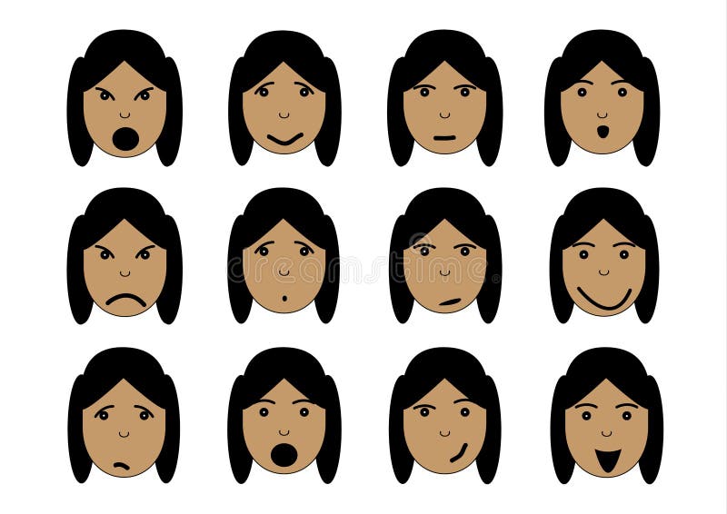 Girls face emotions stock illustration. Illustration of cartoon - 62586496