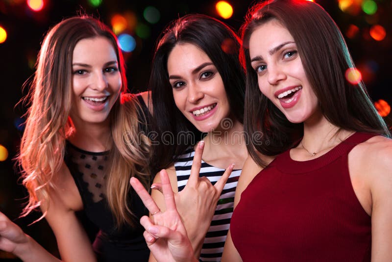 Girls Fun Posing at a Party Stock Photo - Image of beautiful, cheerful ...