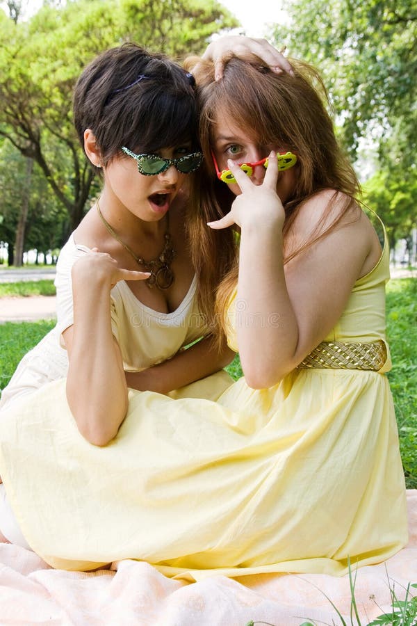 Girls having fun outdoors