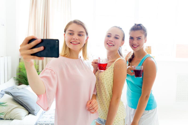 Girls Having Fun on Slumber Party Together Stock Image - Image of mask ...