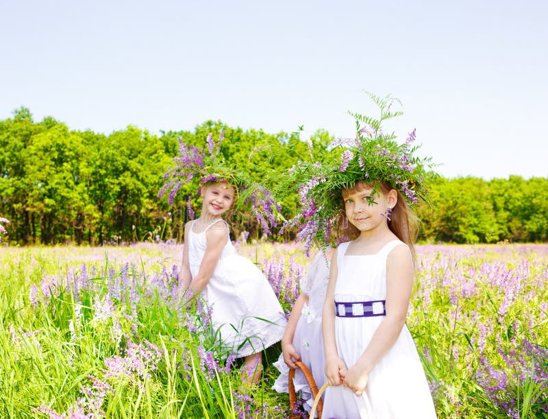 Girls in headwreaths stock photos