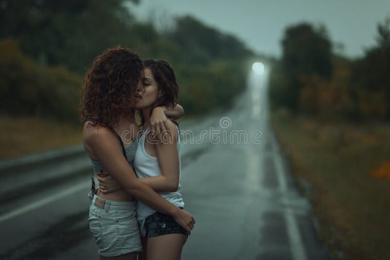 Girls Lesbians Kissing Under The Heavy Rain Stock Image Image Of Girlfriends Paramour 57460463